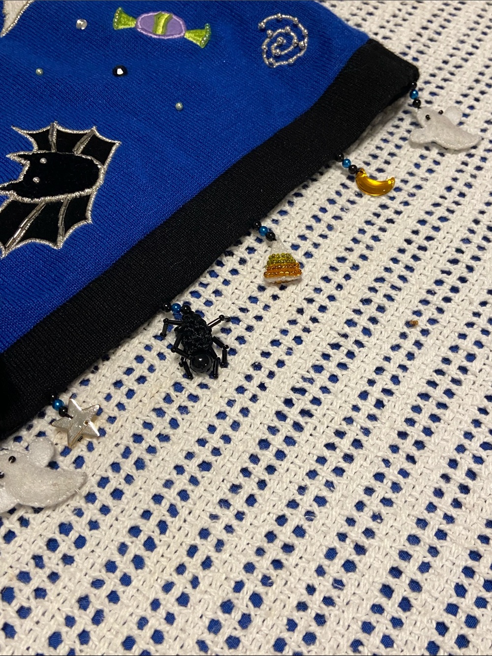 Jack B Quick Halloween Cardigan features Charms Beads patches Size Small - Picture 11 of 15